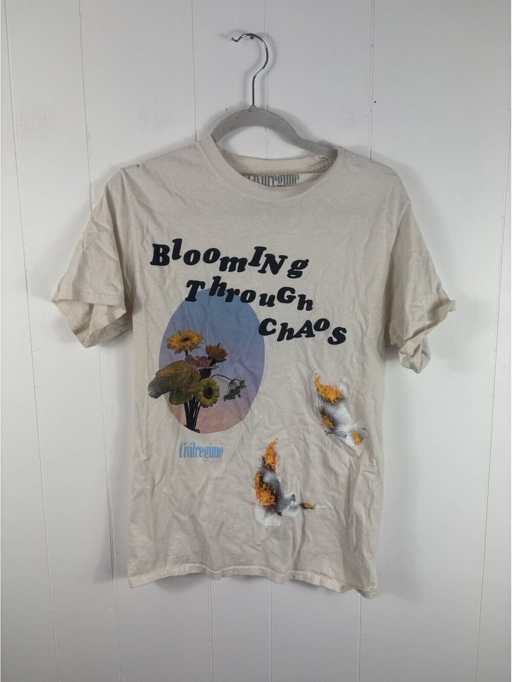 Civil Regime Blooming Through Chaos Graphic T-Shirt Adult Size S Off White Boho